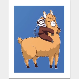 Cute Nerdy Sloth Riding a Llama Posters and Art